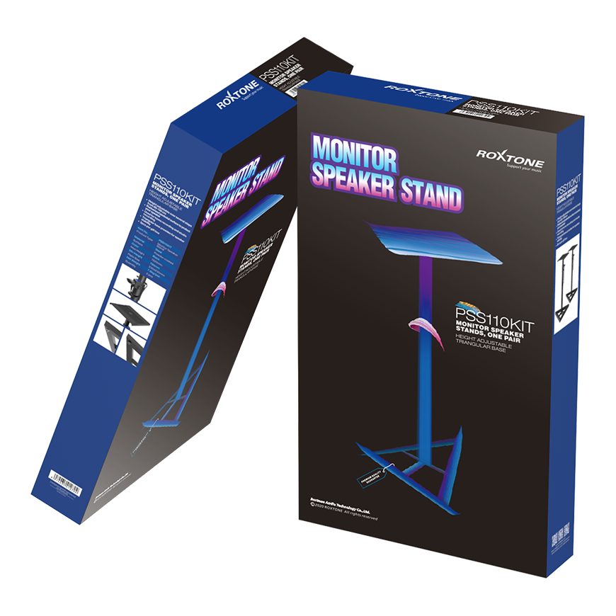 Roxtone PSS-110 Kit Par de soporte para monitor, base triangular de altura ajustable