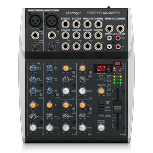Behringer Xenyx 1002SFX Mixer Análogo Con Interfaz USB Y Efectos