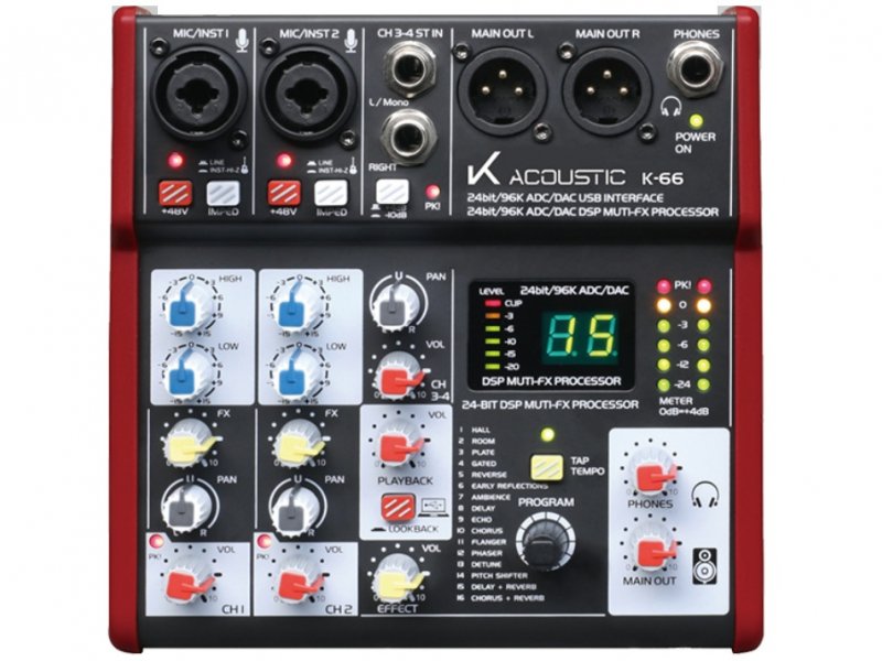 K-ACOUSTIC K-66M Consola de audio con Interfaz USB
