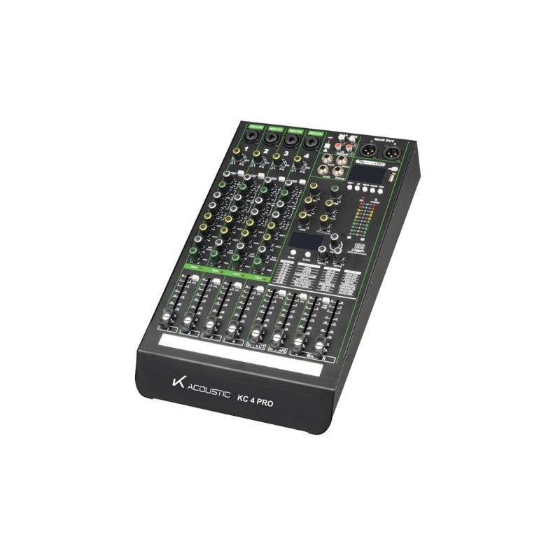 K-ACOUSTIC KC 4 PRO CONSOLA AUDIO 4 CANALES 2 AUX y 1 EFX/AUX MP3 USB