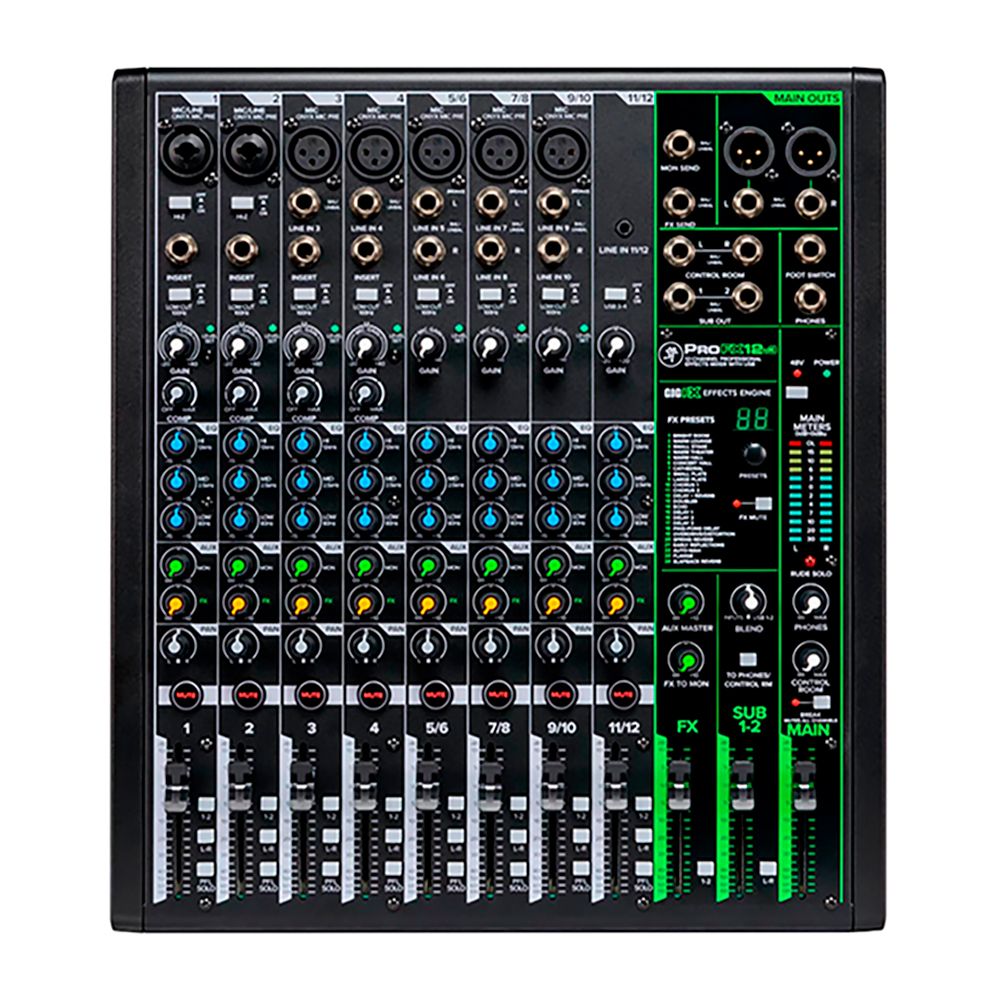 Mixer análogo ProFX12v3, 12 canales, interfaz USB, FX