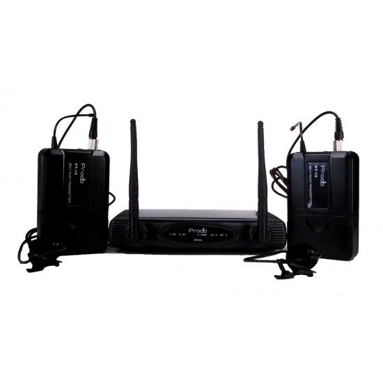 Sistema Inalámbrico UHF con 2 microfonos de lavalier Prodb