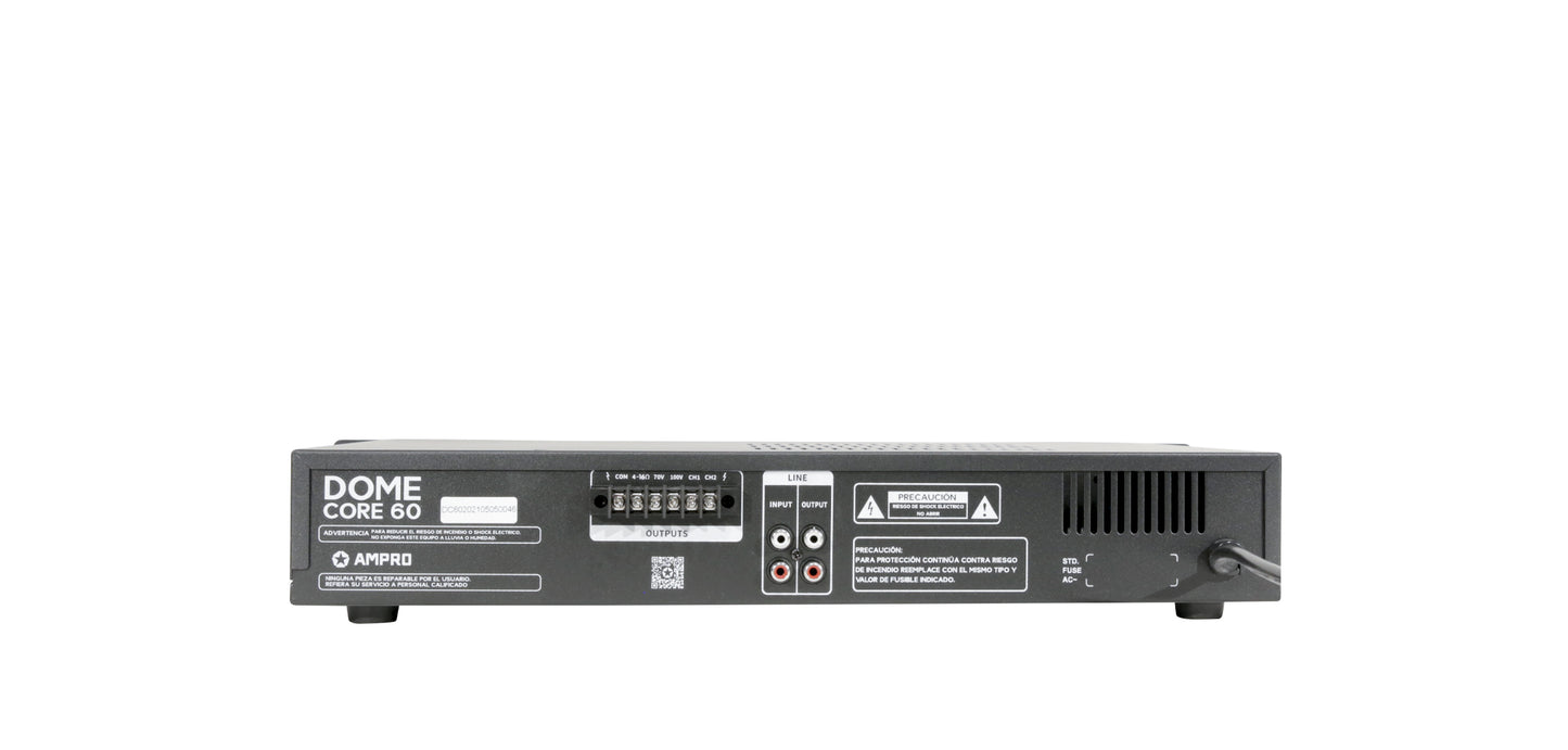 Tecshow Dome Core 60 Amplificador de Linea 2 zonas 70/100V Potencia: 60W