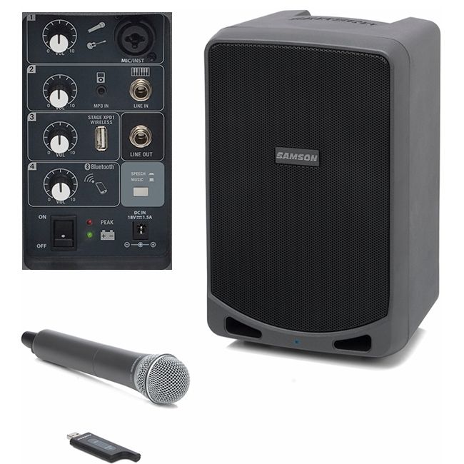 Caja activa Samson con bluetooth XP106W - incluye micrófono inalámbrico