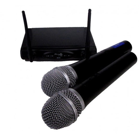 Sistema Inalámbrico UHF con 2 microfonos de mano Prodb