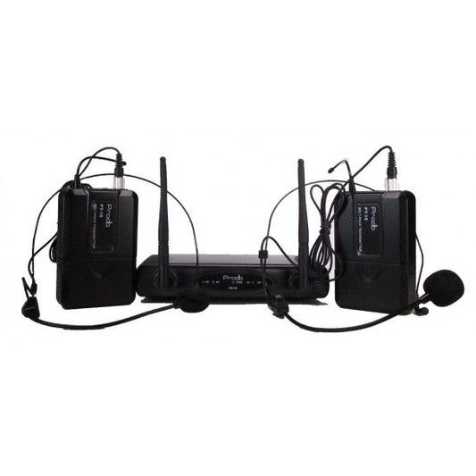 Sistema Inalámbrico UHF con 2 microfonos de cintillo Prodb